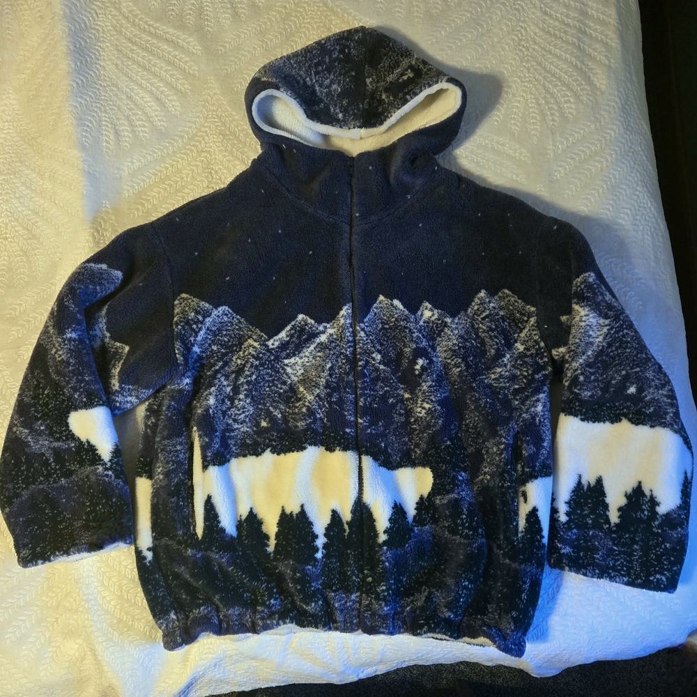 Womens Mountain Print Fleece Hoodie
